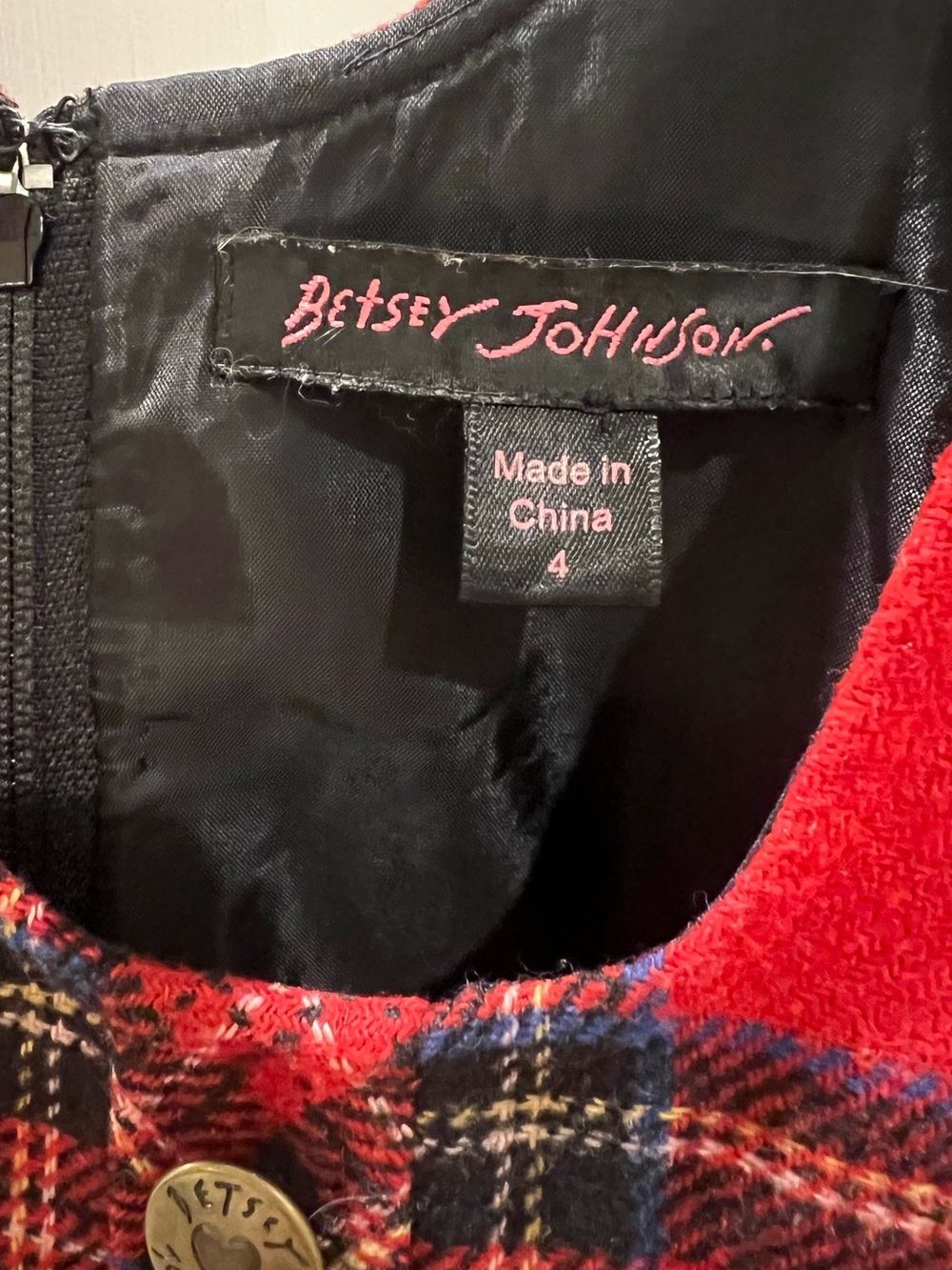 VINTAGE 90s Betsey Johnson Black Label Red Plaid Jumper Dress - Size 4 - Picture 4 of 5